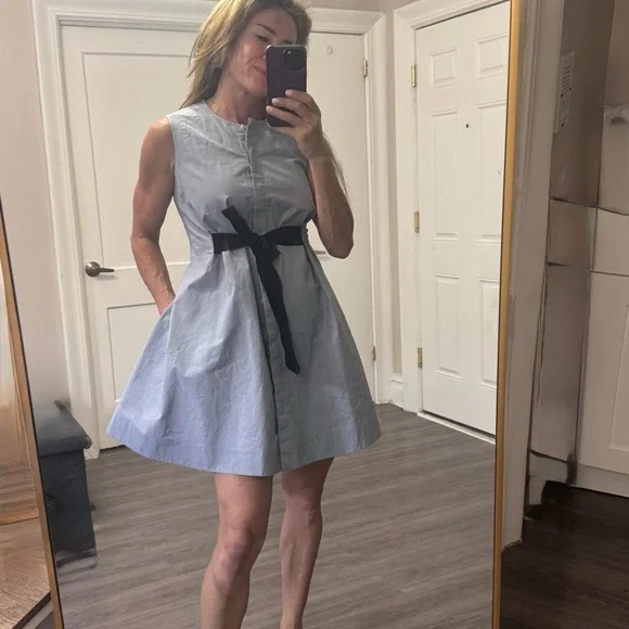 & Other Stories Paris Atelier Blue Shirt Dress with Black Waist Tie – Size US 4 - Picture 5 of 10